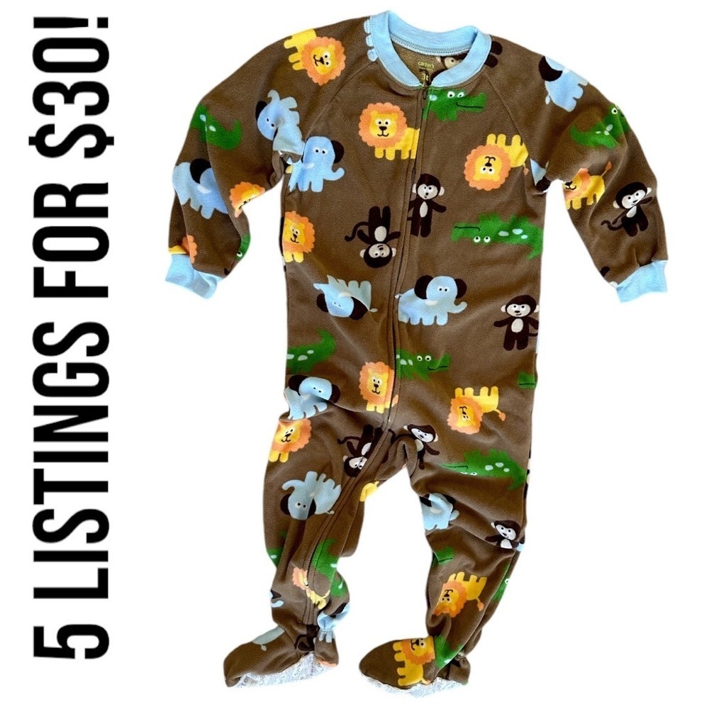 Carter’s fleece cozy zip footie pajamas 3T toddler boy euc animal print